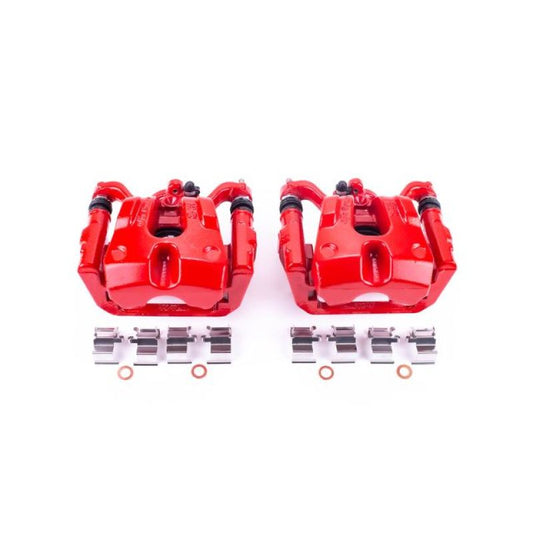 Pair of PowerStop rear red brake calipers with brackets for Chrysler 200 2015-2017, performance brake calipers for enhanced stopping power.