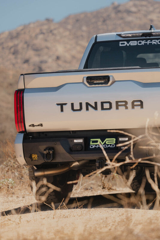 Steel rear bumper for Toyota Tundra by DV8 Offroad, part of the DV8 22-26 Spec Series, shown installed on the truck.