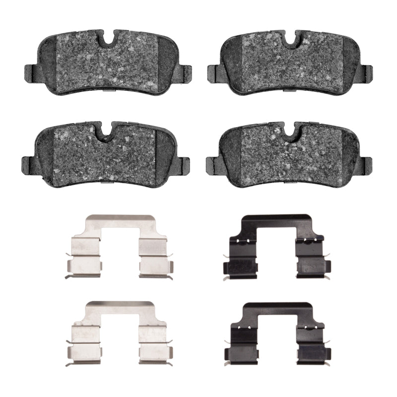 R1 Concepts OE rear brake pads and hardware kit for Land Rover LR3 2005-2016, semi-metallic brake pad set with hardware.