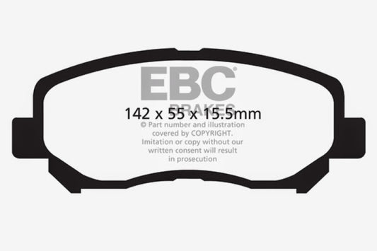 EBC 12+ Mazda CX-5 2 Ultimax2 front brake pads showing the OE brake pad set with EBC branding and packaging.