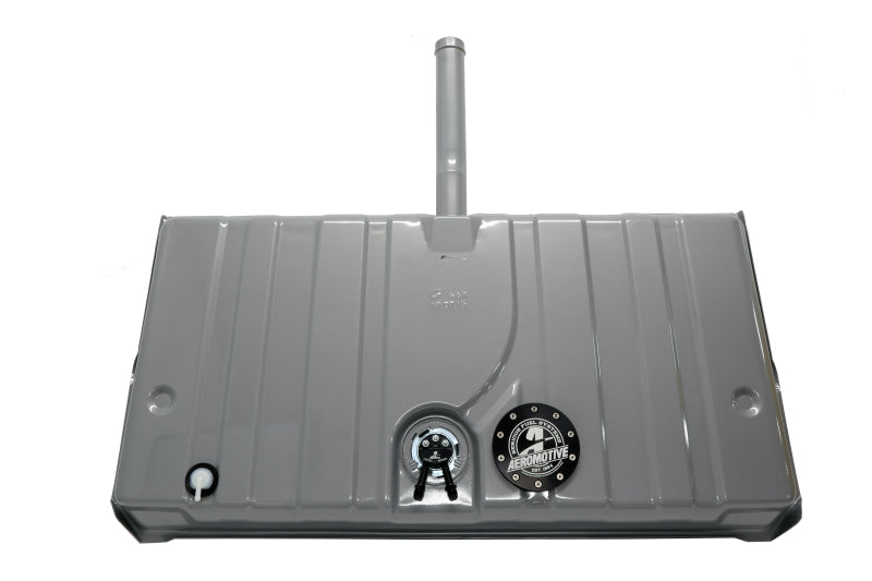 Aeromotive 68-69 Chevrolet Nova 340 Stealth Gen 2 fuel tank showing sleek, black design with inlet and outlet fittings visible.