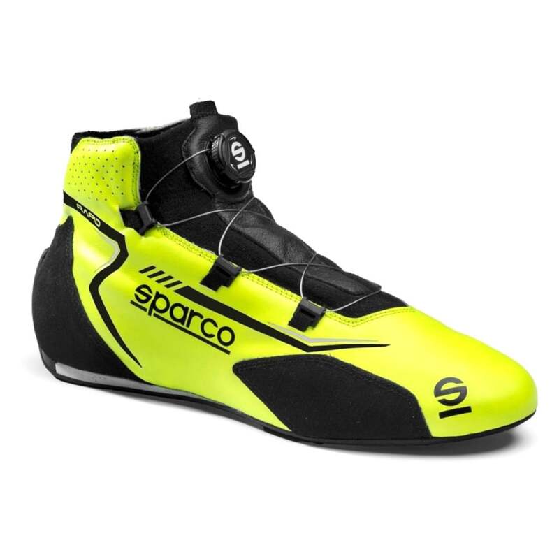 Sparco Rapid YEL/BLK racing shoes in size 44, featuring yellow and black design with racing shoe details and branding.