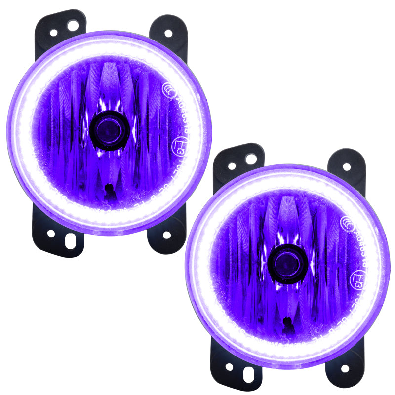 Oracle Lighting LED halo fog lights for Jeep Wrangler JK, UV/Purple pre-assembled fog lights with halo rings and LED illumination.