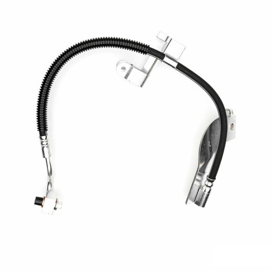 DFC Ford Mustang rear left brake hose from the brake line kit, showing the flexible rubber and metal fittings.