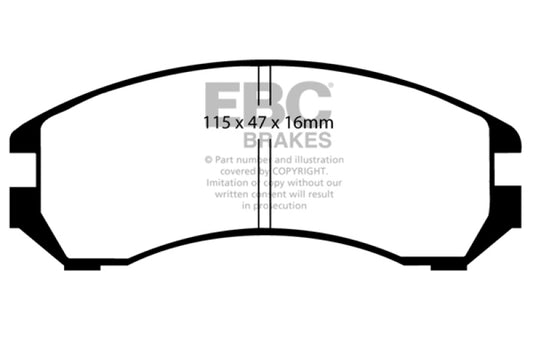 EBC Greenstuff front brake pads for Nissan Pulsar NX 1.6 SE, high-performance brake pads with green friction material.