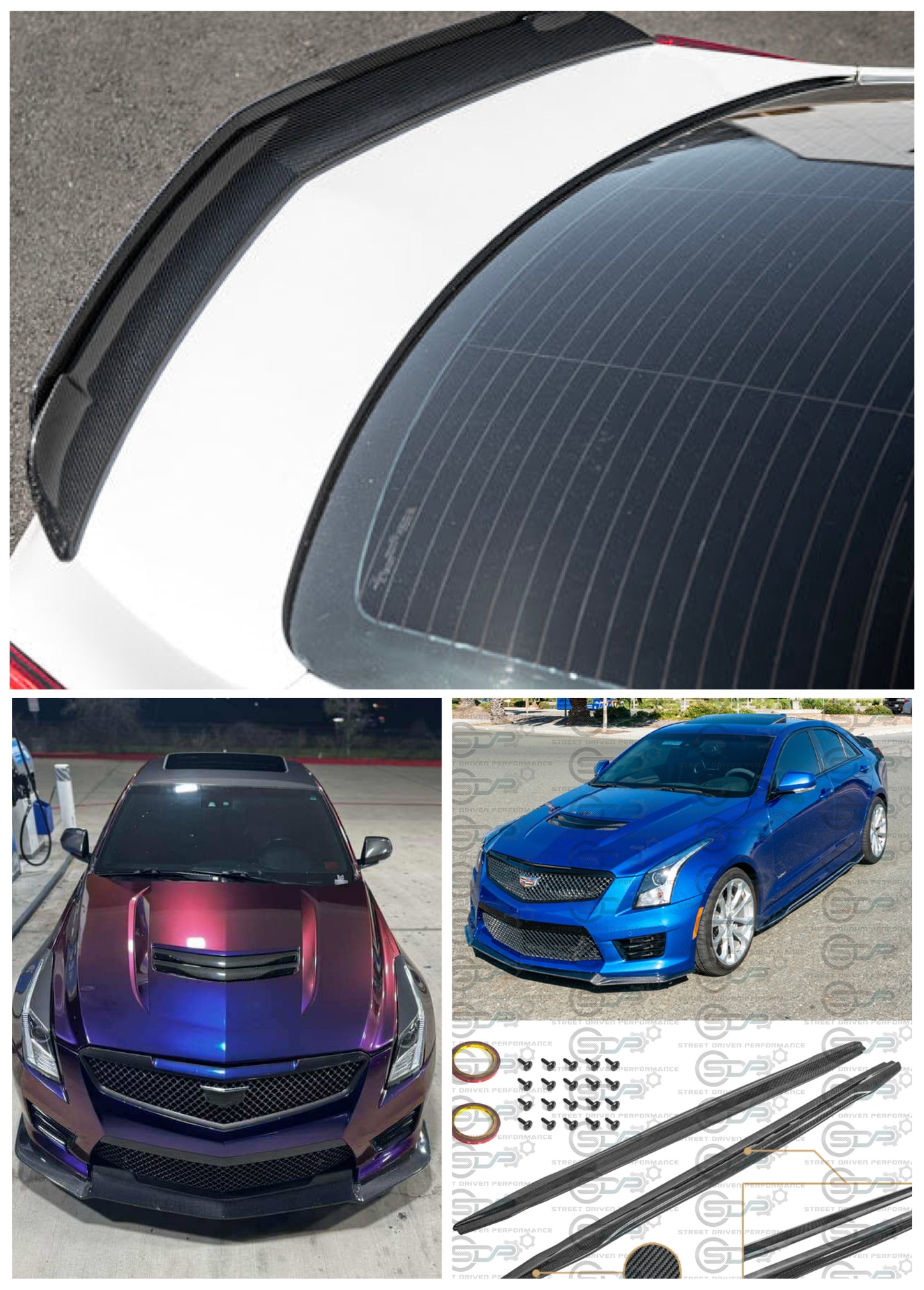 2016-2019 Cadillac ATS-V COUPE & SEDAN | Full Carbon Fiber Aero Body Kit - (Front Lip Splitter, Side Skirts Rocker Panel Ground Effects, Rear Trunk Spoiler Wing)