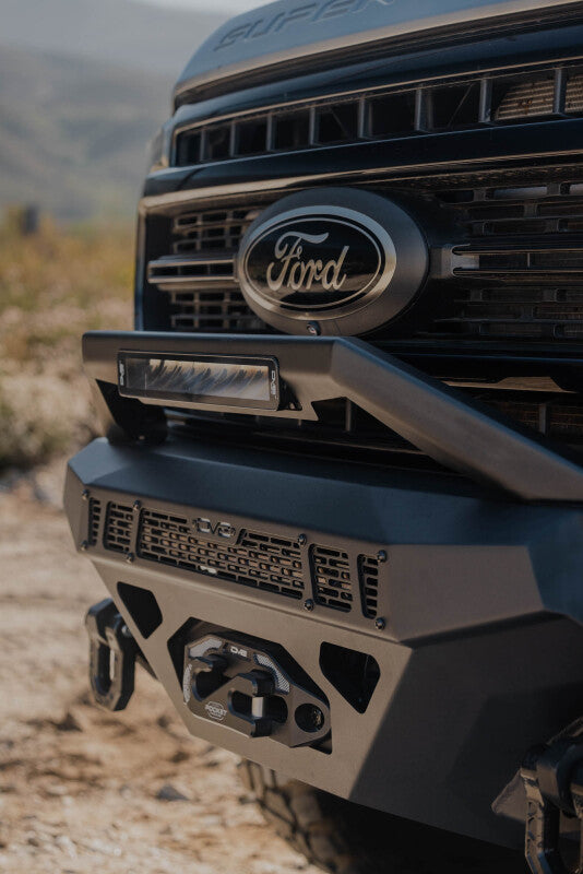 Steel front bumper for Ford Super Duty F-250/F-350 from DV8 Offroad Spec Series, rugged and durable for off-road use