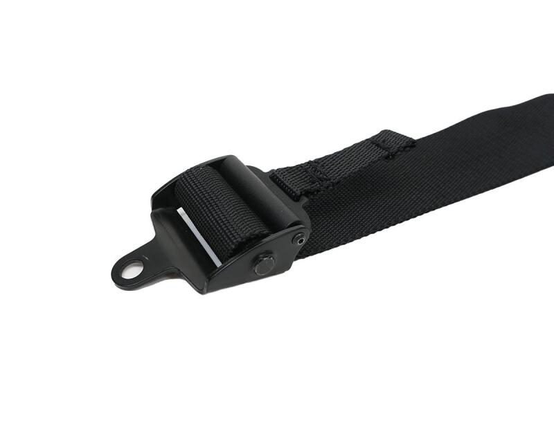 PRP Seats adjustable 5th point crotch belt for cam-lock harness, shown installed on a racing seat with secure straps.