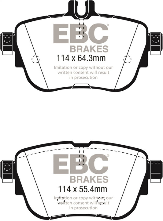 EBC Redstuff rear brake pads for Mercedes-Benz E300 W213, performance brake pads with red friction material and metal backing plate.