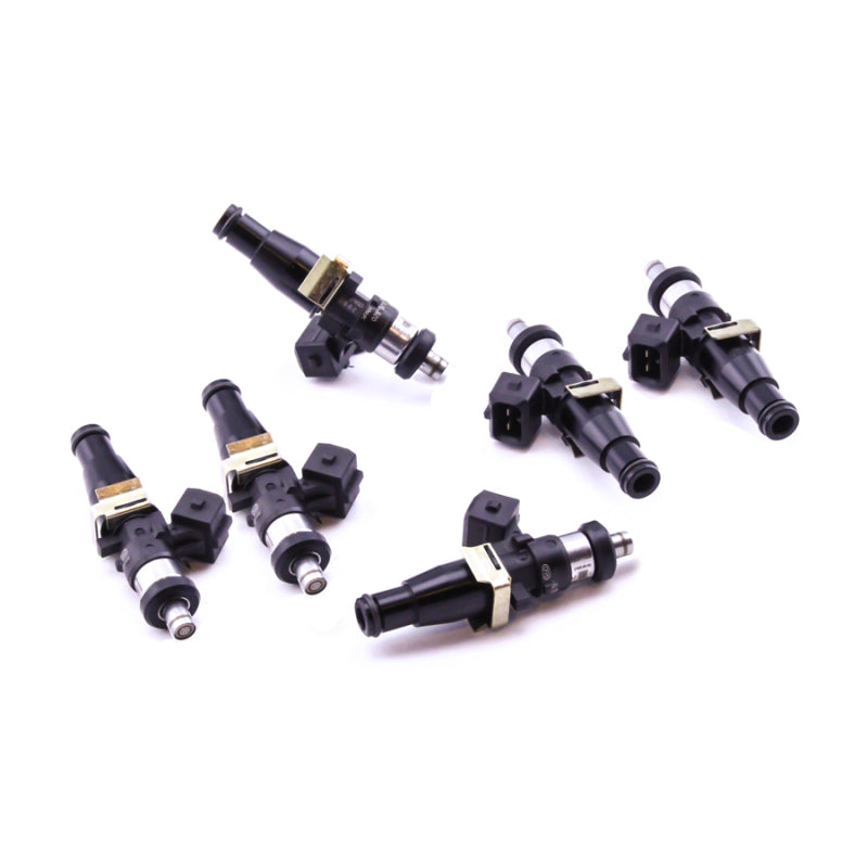 DeatschWerks Bosch EV14 1500cc fuel injector set for Nissan Skyline RB20DET and RB26DETT engines, six high-performance injectors.