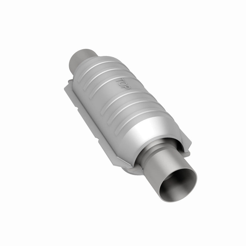 MagnaFlow universal catalytic converter with a 2-inch inlet and outlet, 11-inch length, made of stainless steel.