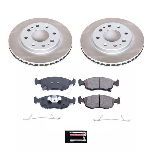 PowerStop performance brake kit with semi-coated front rotor for Fiat 500 2012-2017, showing new rotors installed on the vehicle.
