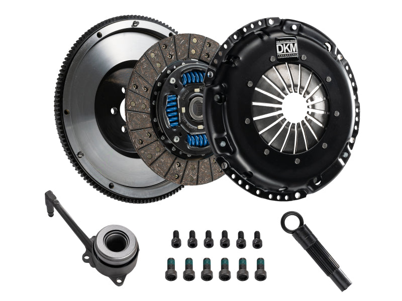 DKM Clutch kit for VW GLI 1.8T with sprung organic clutch and steel flywheel, designed for 440 ft/lbs torque, included in the image.