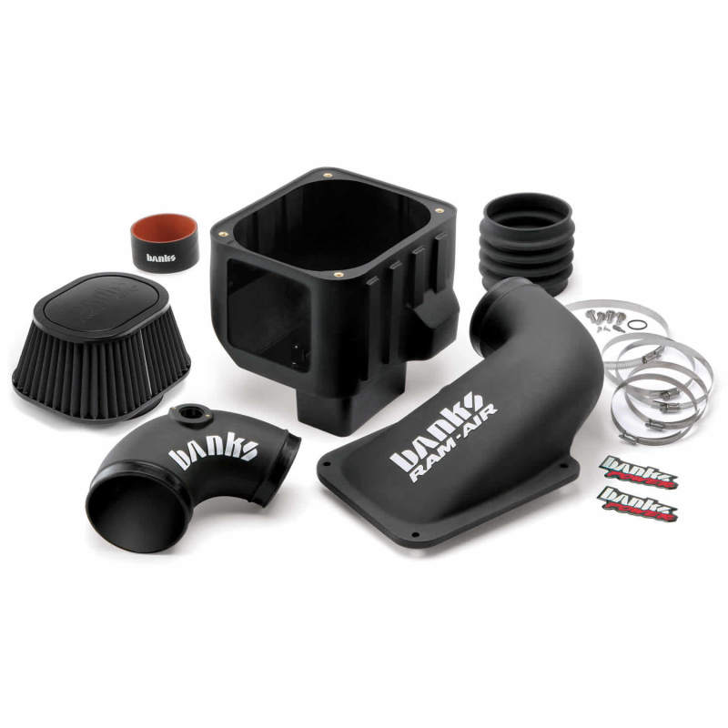 Banks Power Chevy 6.6L LLY/LBZ Ram-Air Intake System with dry filter, featuring a sleek short ram design for improved airflow.