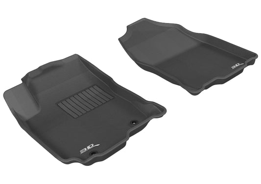 Black 3D MAXpider Kagu 1st row rubber floor mats for Toyota RAV4 2013-2018 and hybrid models, featuring textured surface and raised edges.