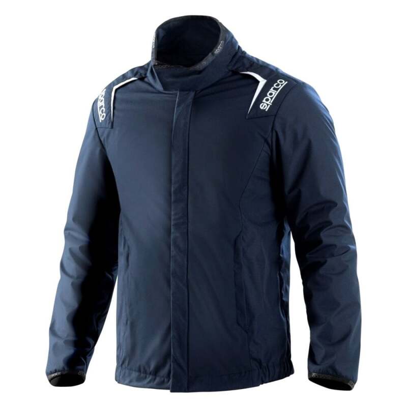 Navy Sparco Adventure small textile jacket with sporty design, front zipper, and adjustable collar for outdoor activities.