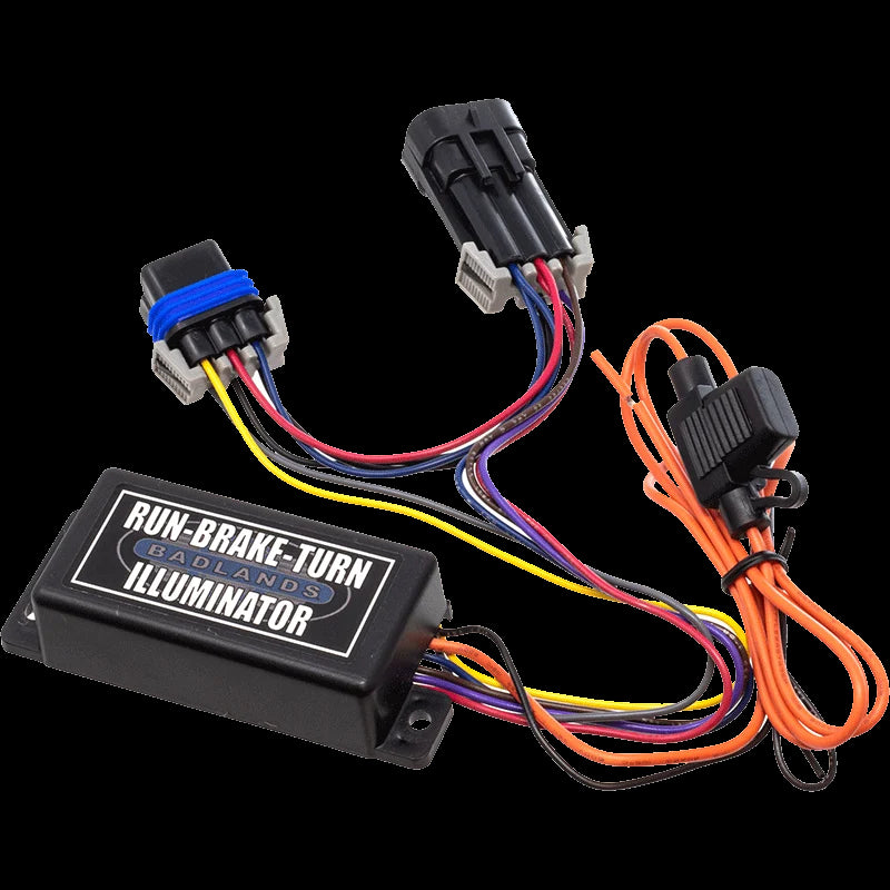 Badlands 2014+ Big Twin Plug N Play Indian Badlands Illuminator light accessory with wiring for motorcycle lighting system.