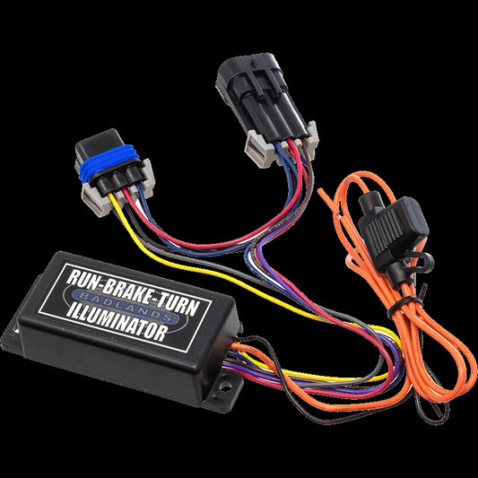 Badlands 2014+ Big Twin Plug N Play Indian Badlands Illuminator light accessory with wiring for motorcycle lighting system.