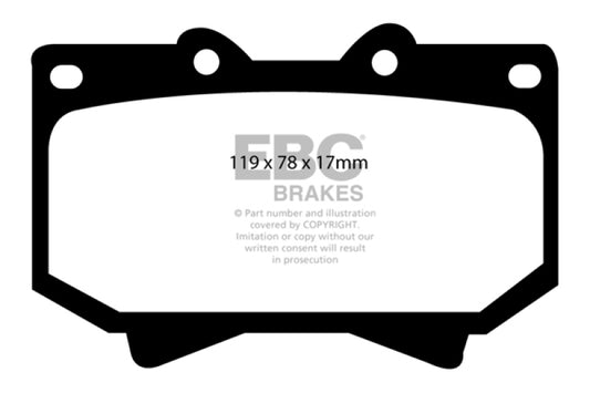 EBC Ultimax2 front brake pads for Lexus LX470 4.7 OE brake pads, showing the new brake pad set with metal backing plates