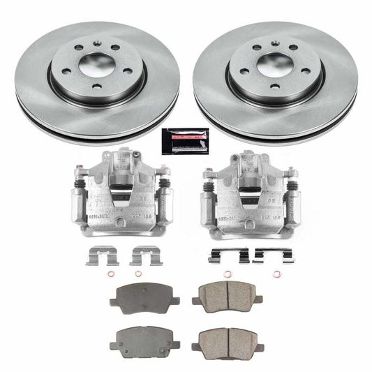 PowerStop OE brake kit with front calipers for Chevrolet Sonic 2018-2019, showing brake rotors and calipers installed