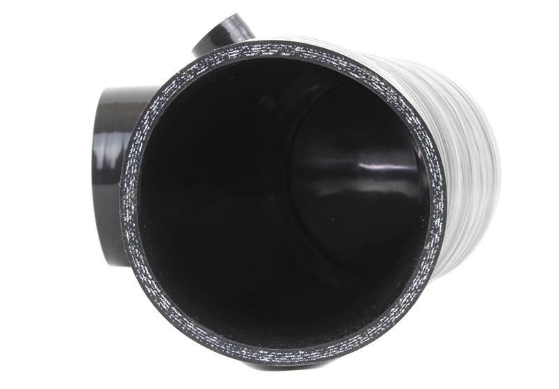 Black Perrin Performance inlet hose for 2017-2020 Subaru BRZ and Toyota 86, manual transmission, close-up view of the hose.