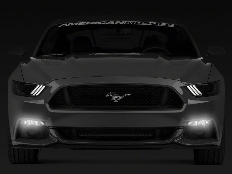 Raxiom Ford Mustang axial series switchback turn signal conversion kit installed on sidemarker lights, enhancing visibility and style.