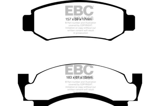 EBC 74 Amc Ambassador 5 Ultimax2 front brake pads for OE brake system, shown in black with metal backing plates