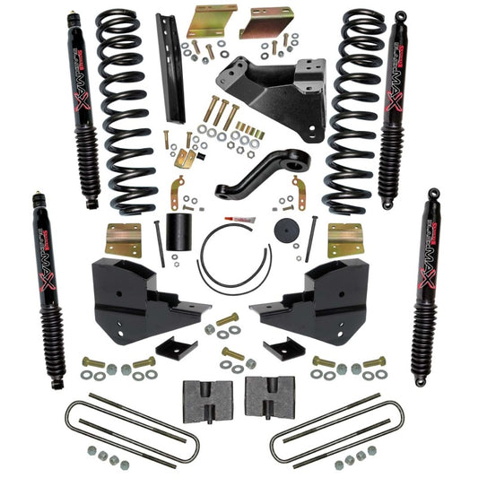 Skyjacker 6-inch lift kit for 2023 Ford F250 4WD gas truck with black components, showing the assembled suspension system.