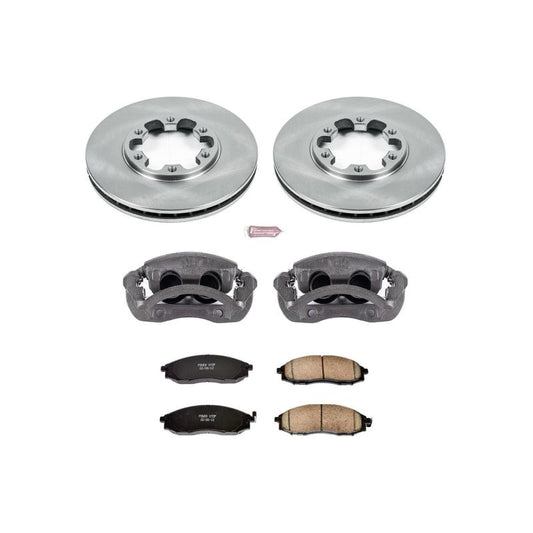 PowerStop OE brake kit with front calipers for Nissan Frontier 2003-2004, including brake rotors and calipers.