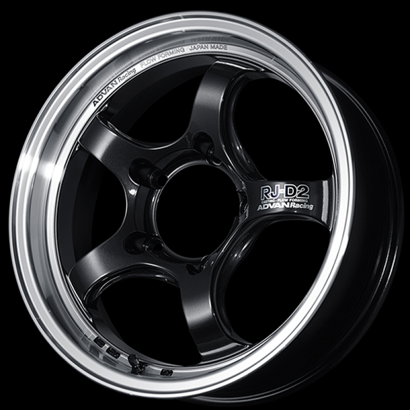 Advan RG-D2 cast wheel, 18x10.0 inch with +22 offset, black gunmetal finish, 5x114.3 bolt pattern, machining details visible.