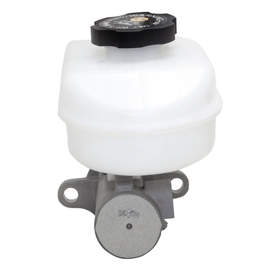 DFC Cadillac DeVille brake master cylinder for 2000-2005 models, shown installed in engine bay with brake fluid reservoir