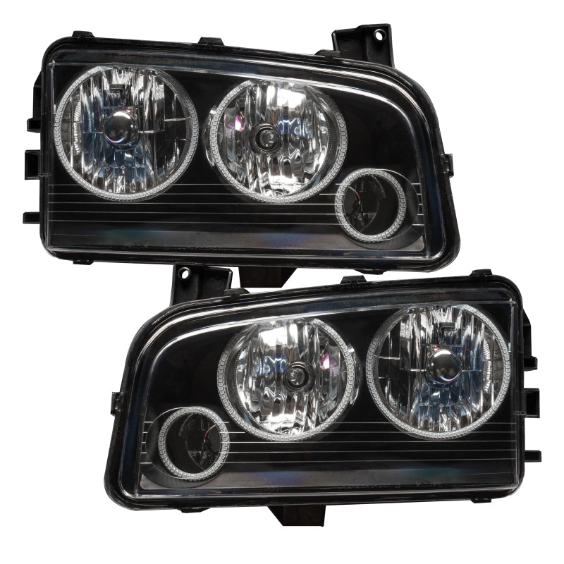 Oracle Lighting Dodge Charger SMD HL Headlights with Triple Halo and ColorSHIFT feature, showcasing the non-HID design and vibrant lighting effects.