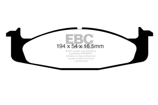 EBC Ultimax2 front brake pads for Ford Bronco 1994-1996, OE type, showing black brake pad material and metal backing plate.