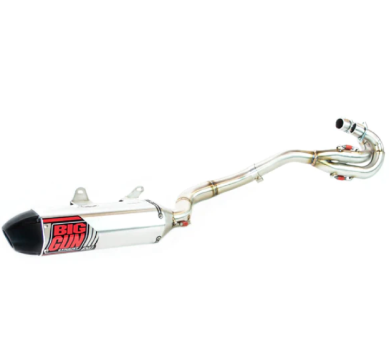 Big Gun Yamaha Raptor 700 EXO aluminum full system exhaust with sleek metallic finish, designed for powersports performance.