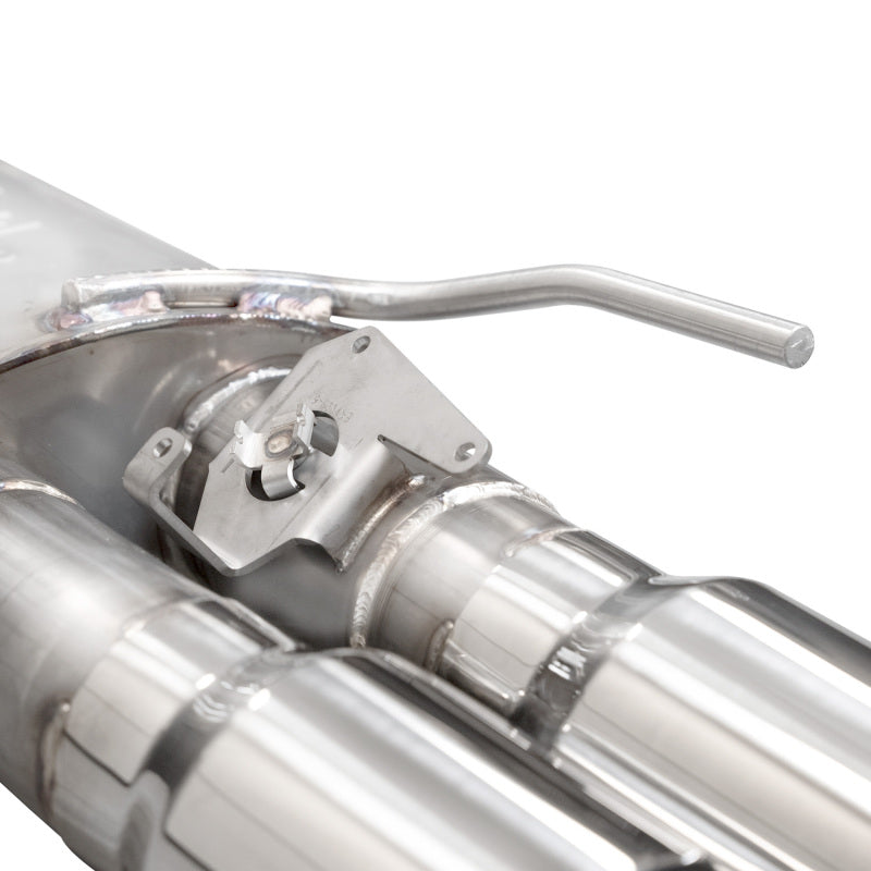 Stainless Works 2024 Mustang GT catback exhaust with quad tips, Legend Sound X-Pipe, and performance connect system, installed on a Mustang.