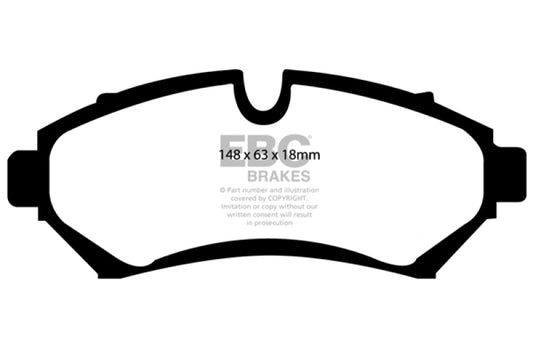 EBC Ultimax2 front brake pads for Cadillac Seville 1998-2004, OE-style brake pads with black friction material and metal backing