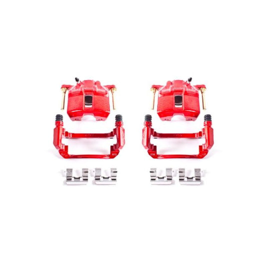 Pair of PowerStop front red brake calipers with brackets for Honda Accord 2003-2007, performance replacement brake components