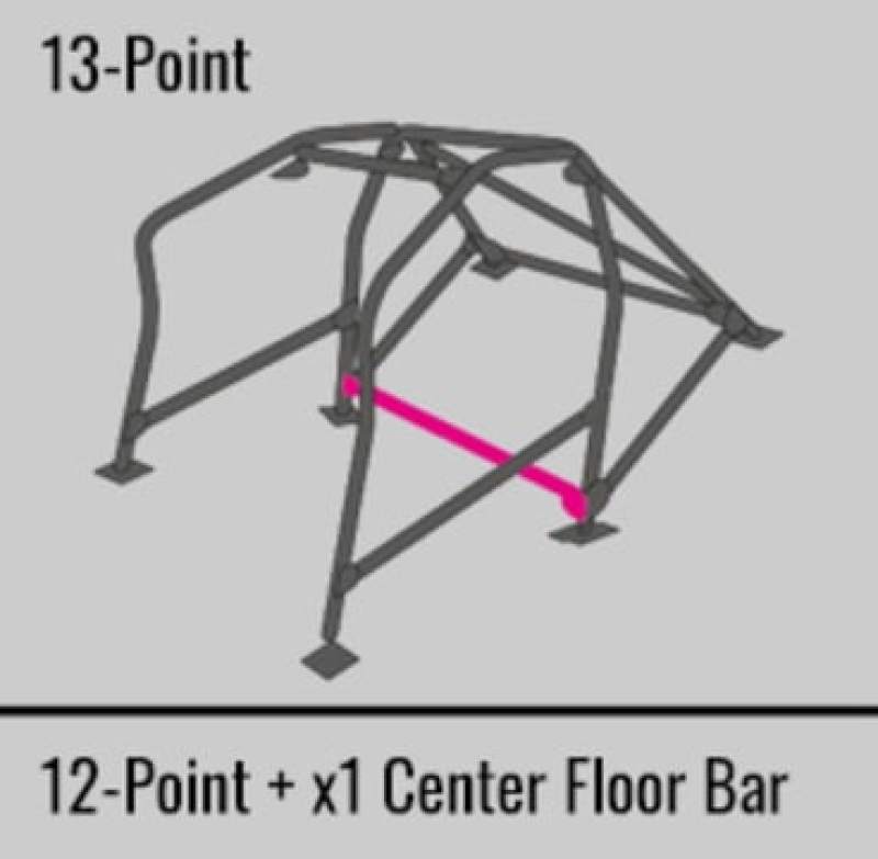 Cusco Safety 21 13-point roll cage installed in a Subaru Impreza GDA/B with around dash, front and rear bars, without sunroof.