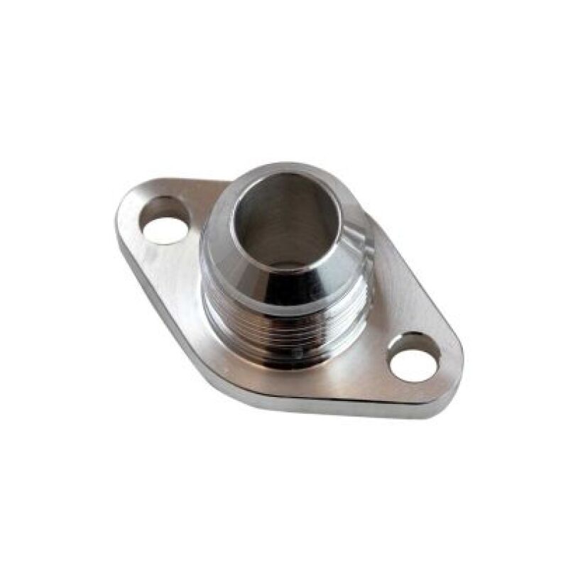 Moroso Mitsubishi Evo 4-9 aluminum turbo oil return line fitting with 10AN connector, high-performance automotive fitting.