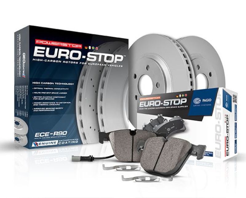PowerStop OE brake kit for Mercedes-Benz ML55 AMG front Euro-Stop brake system with rotors and calipers.