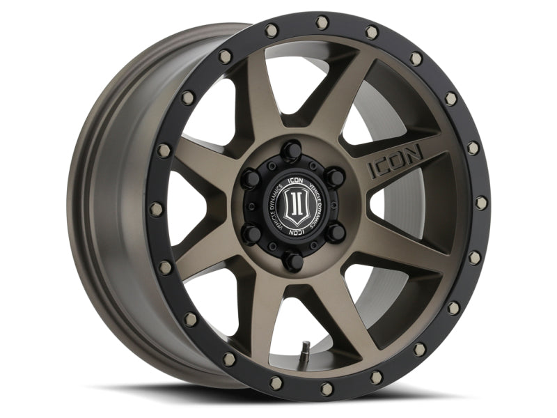 ICON Rebound 17x8.5 bronze cast wheel with 5x150 bolt pattern, 25mm offset, 5.75-inch backspacing, and 110.1mm bore.