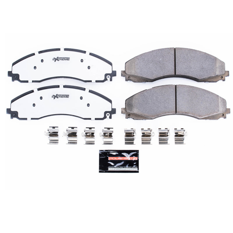 PowerStop Ford F-450 Super Duty front Z36 truck and tow brake pads with hardware, performance brake pads for heavy-duty towing.