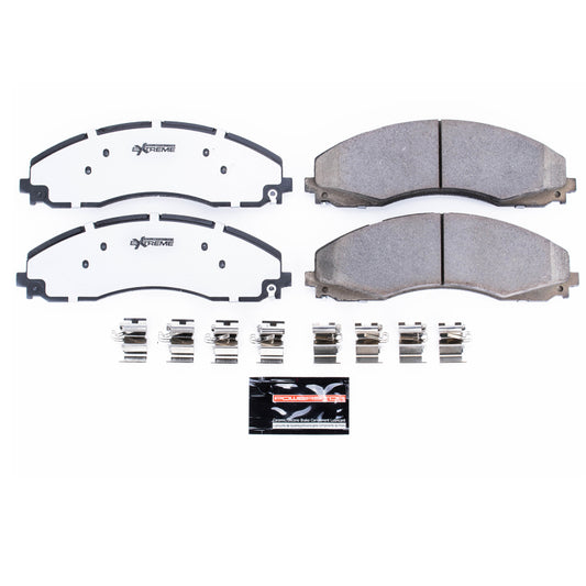 PowerStop Ford F-450 Super Duty front Z36 truck and tow brake pads with hardware, performance brake pads for heavy-duty towing.