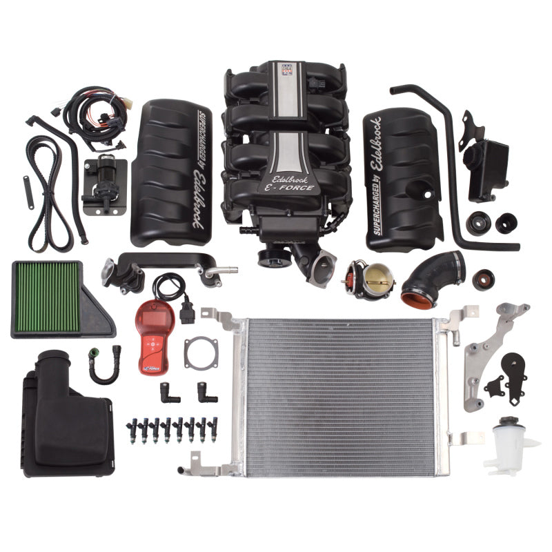 Edelbrock Supercharger Stage 1 Street Kit installed on a 2010 Ford Mustang 4.6L 3V engine with tuner for enhanced performance.