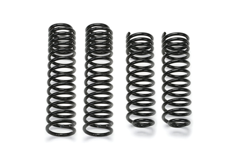 Fabtech 07-18 Jeep JK 4WD 4-door lift springs for front and rear long travel coil suspension, designed for off-road performance.