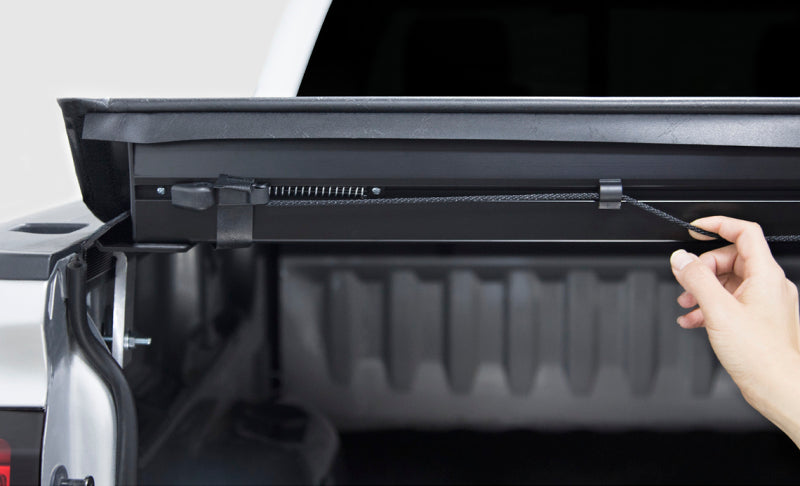 Access Lorado 2022+ Toyota Tundra 8ft 1in bed roll-up truck bed cover with deck rail, exterior truck bed accessory.