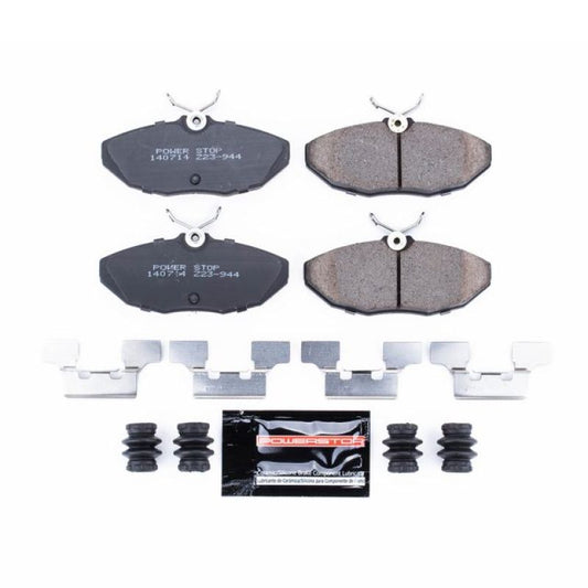 PowerStop Z23 Evolution Sport rear brake pads for Jaguar S-Type 2003-2005, with hardware, designed for high-performance braking.