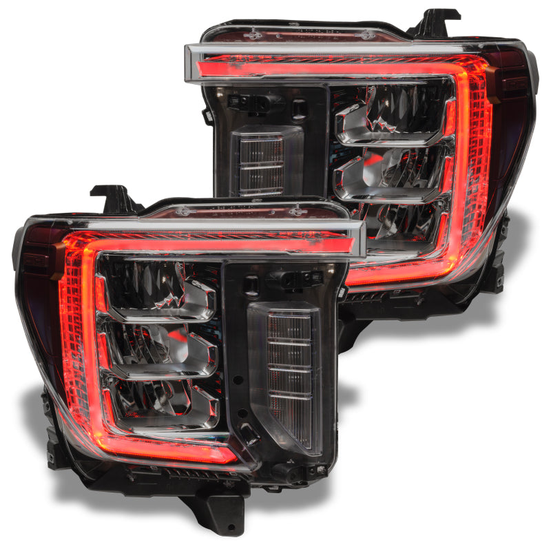 Oracle Lighting RGB+W headlight DRL kit for GMC Sierra 2500/3500 HD with BC1 controller, showing headlight assembly with LED accents.