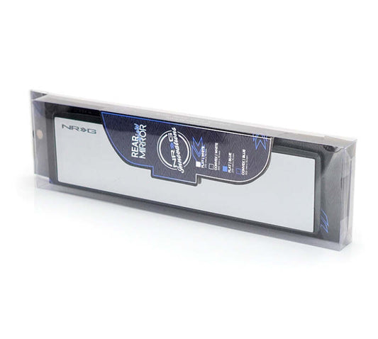 NRG 270mm wide panorama clip-on rearview mirror with flat surface and white tint, designed for vehicle rear visibility.