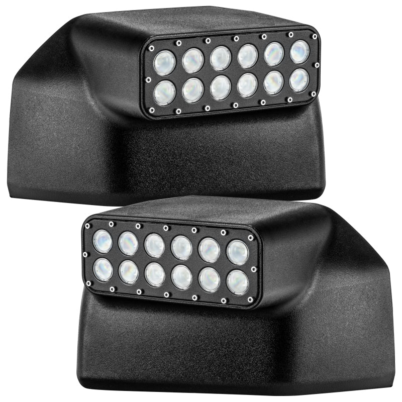 Oracle Ford F150 off-road mirrors with 6000K light bars and cubes, featuring bright LED illumination for nighttime off-road driving.